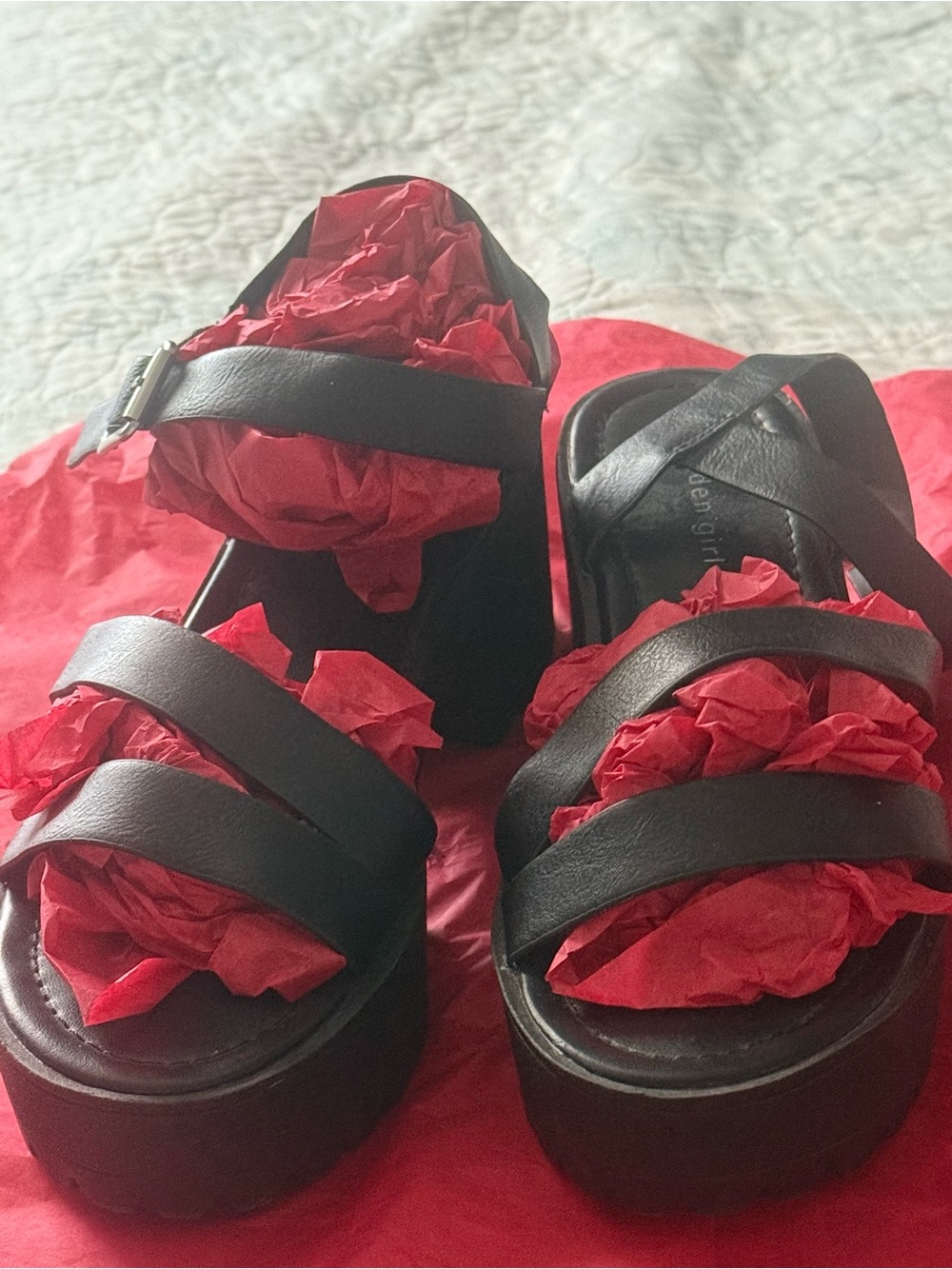 Steve Madden Black Leather Platform Slide Sandals